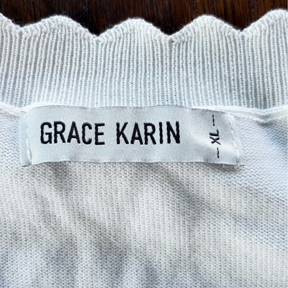 Grace Karin White Fitted Button Down Shirt cropped cardigan - Picture 5 of 7